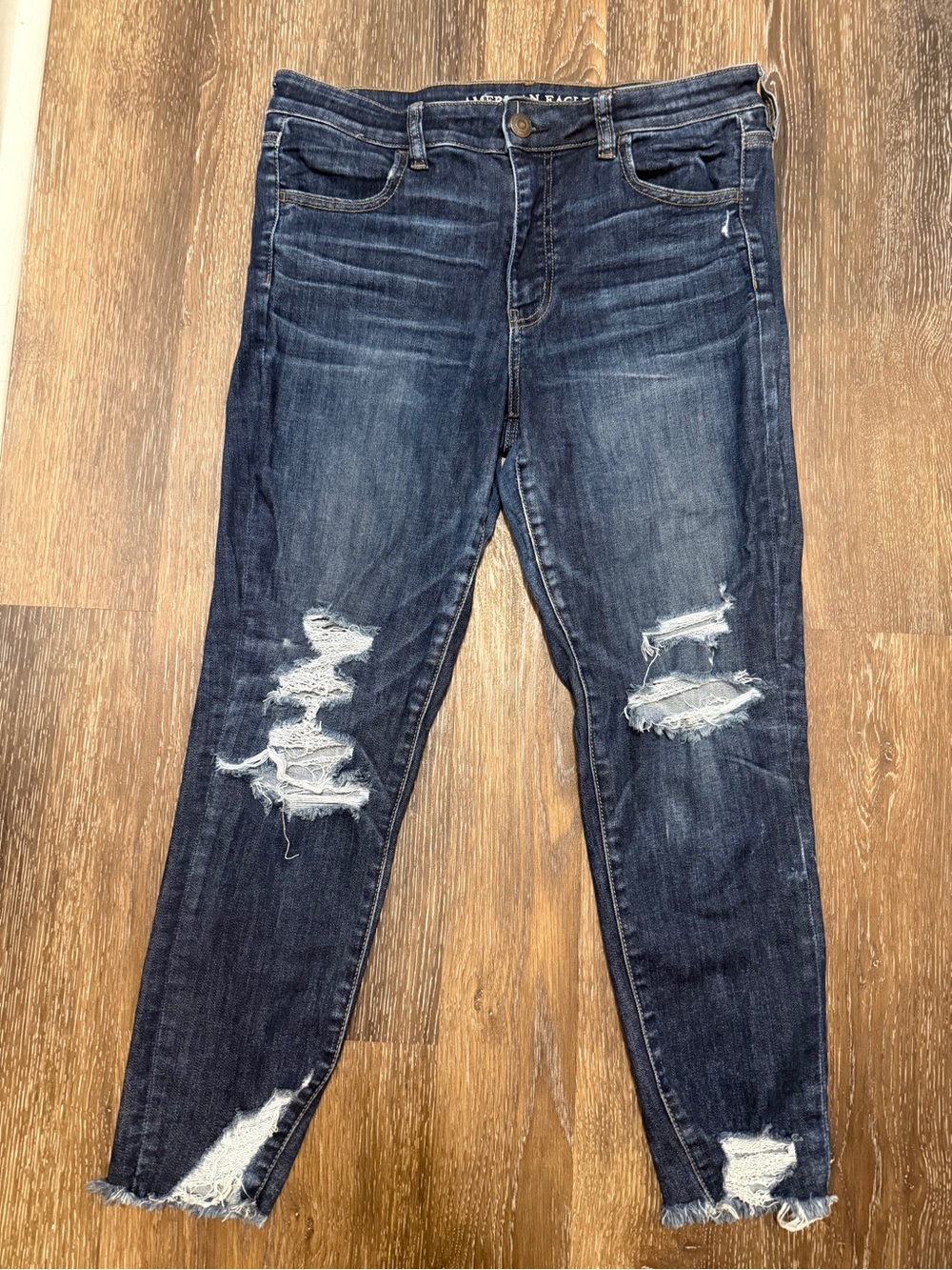 American Eagle Outfitters Dark Blue Distressed Skinny Jeans